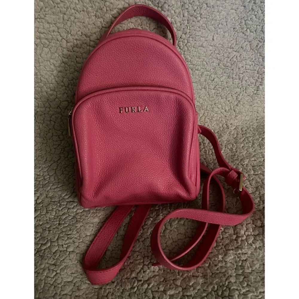 Rare - Furla Frida Mini Vitello Leather Backpack Pink / Excellent